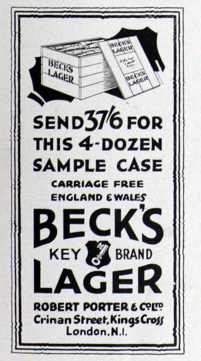 Advert, 1927, Becks Lager