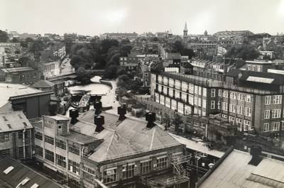 View from a high building of the lock and area 1973