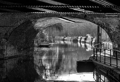 View under bridge, black and white, shimmer effect